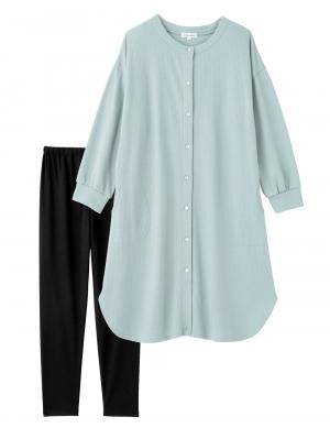 マタニティ パジャマ・ルームウェア|ワッフルフェイス裏起毛×スムースパジャマ　マタニティ・産後授乳服【出産後も長く使える】Rosemadame（ローズマダム）|ライトグリーン