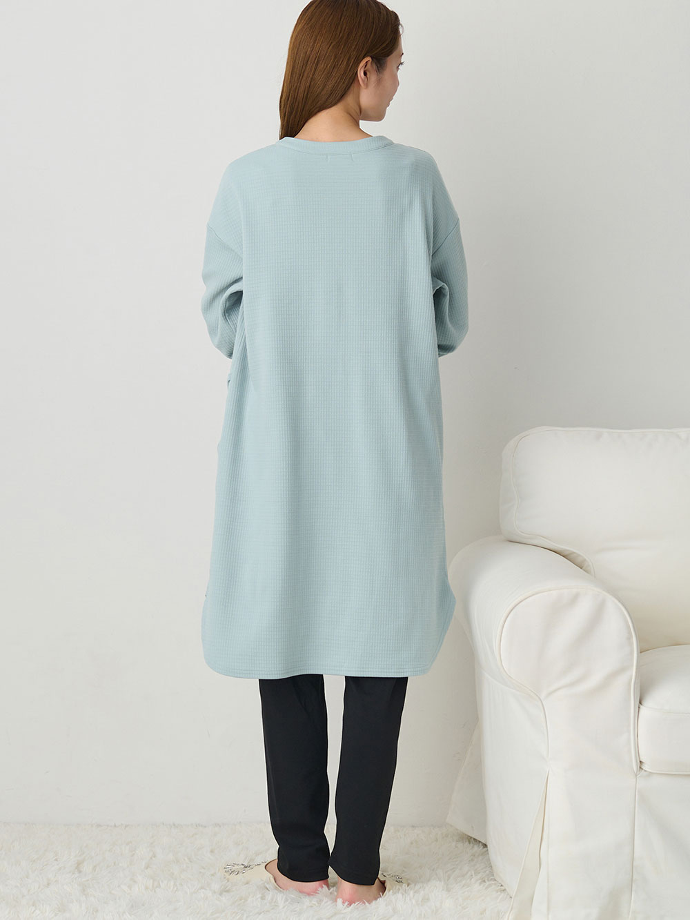 マタニティ パジャマ・ルームウェア|ワッフルフェイス裏起毛×スムースパジャマ　マタニティ・産後授乳服【出産後も長く使える】Rosemadame（ローズマダム）|ライトグリーン