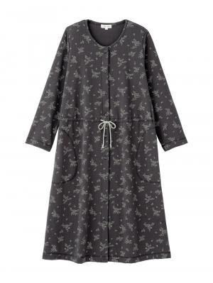 マタニティ パジャマ・ルームウェア|ワッフルフェイス裏起毛花柄ネグリジェ　マタニティ・産後授乳服【出産後も長く使える】Rosemadame（ローズマダム）|チャコール