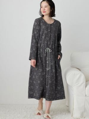 ワッフルフェイス裏起毛花柄ネグリジェ　マタニティ・産後授乳服【出産後も長く使える】Rosemadame（ローズマダム）10480