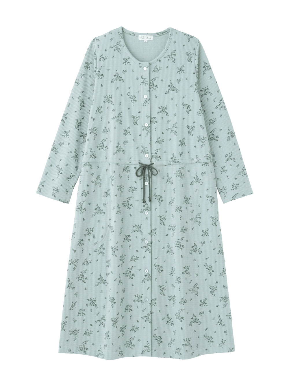 マタニティ パジャマ・ルームウェア|ワッフルフェイス裏起毛花柄ネグリジェ　マタニティ・産後授乳服【出産後も長く使える】Rosemadame（ローズマダム）|ライトグリーン