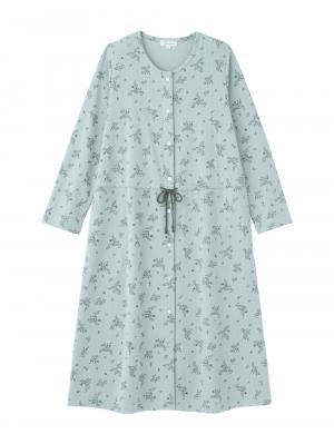 マタニティ パジャマ・ルームウェア|ワッフルフェイス裏起毛花柄ネグリジェ　マタニティ・産後授乳服【出産後も長く使える】Rosemadame（ローズマダム）|ライトグリーン