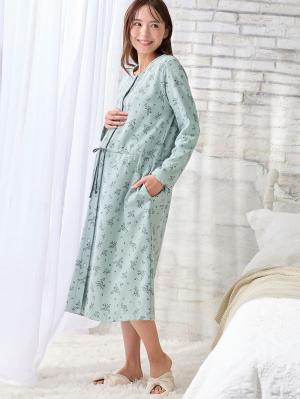 マタニティ パジャマ・ルームウェア|ワッフルフェイス裏起毛花柄ネグリジェ　マタニティ・産後授乳服【出産後も長く使える】Rosemadame（ローズマダム）|ライトグリーン