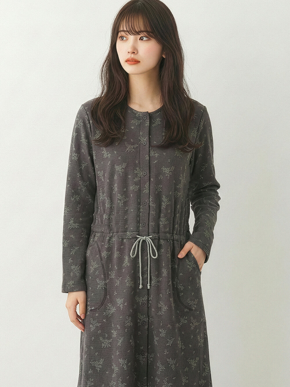 マタニティ パジャマ・ルームウェア|ワッフルフェイス裏起毛花柄ネグリジェ　マタニティ・産後授乳服【出産後も長く使える】Rosemadame（ローズマダム）