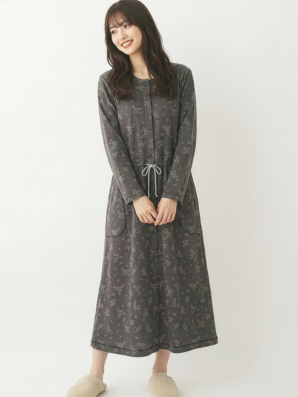 マタニティ パジャマ・ルームウェア|ワッフルフェイス裏起毛花柄ネグリジェ　マタニティ・産後授乳服【出産後も長く使える】Rosemadame（ローズマダム）