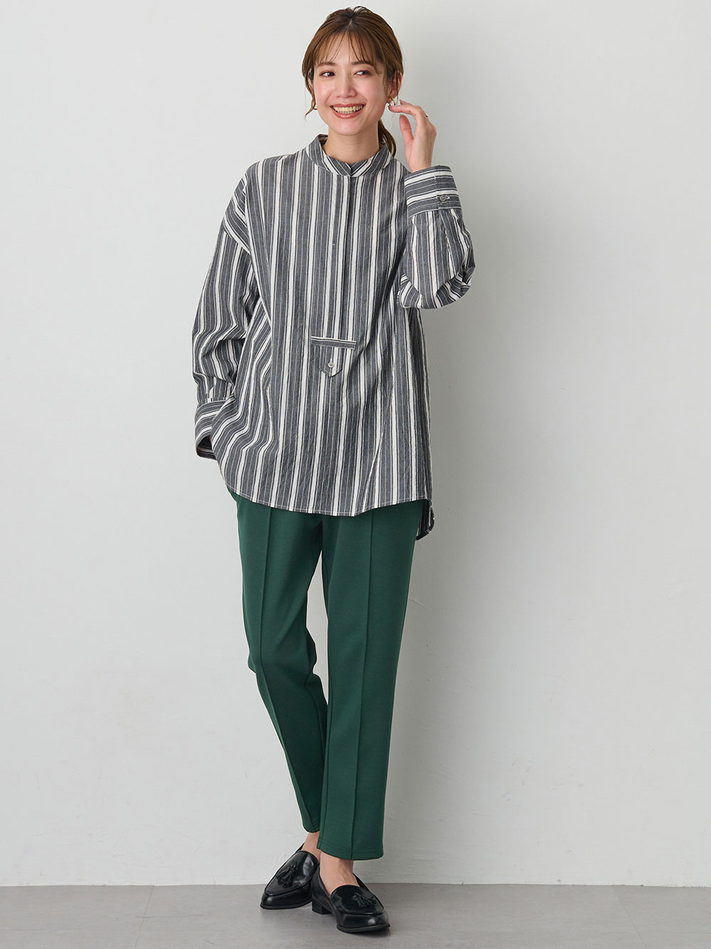 マタニティ パンツ|ダンボールテーパードパンツ マタニティ・産後【出産後も長く使える】Rosemadame(ローズマダム)|グリーン