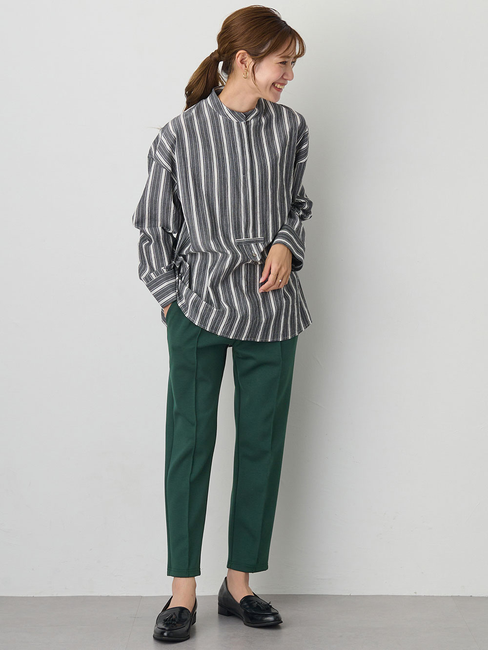 マタニティ パンツ|ダンボールテーパードパンツ マタニティ・産後【出産後も長く使える】Rosemadame(ローズマダム)|グリーン