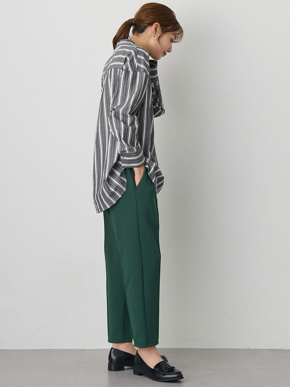 マタニティ パンツ|ダンボールテーパードパンツ マタニティ・産後【出産後も長く使える】Rosemadame(ローズマダム)|グリーン