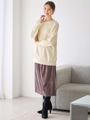 マタニティ トップス|ニットジャガードチュニック　マタニティ・産後授乳服【出産後も長く使える】Rosemadame（ローズマダム）|アイボリー