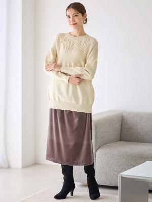 マタニティ トップス|ニットジャガードチュニック　マタニティ・産後授乳服【出産後も長く使える】Rosemadame（ローズマダム）|アイボリー