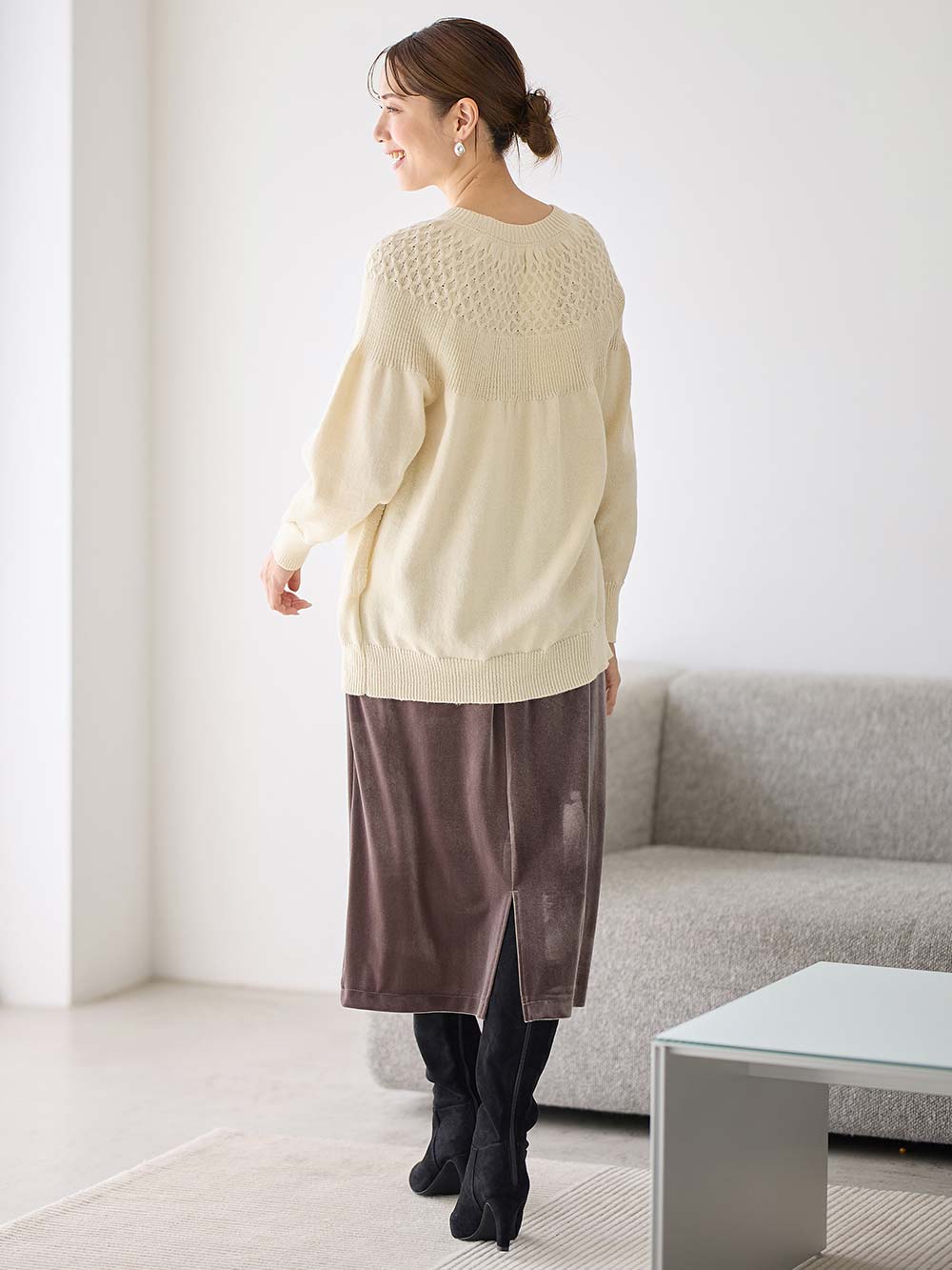 マタニティ トップス|ニットジャガードチュニック　マタニティ・産後授乳服【出産後も長く使える】Rosemadame（ローズマダム）|アイボリー