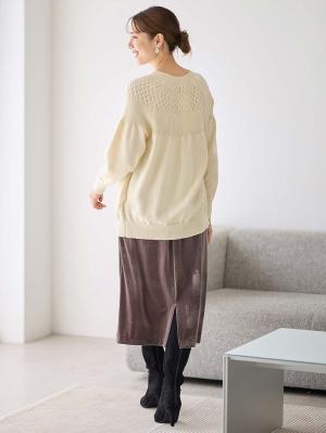 マタニティ トップス|ニットジャガードチュニック　マタニティ・産後授乳服【出産後も長く使える】Rosemadame（ローズマダム）|アイボリー