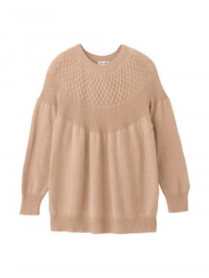 マタニティ トップス|ニットジャガードチュニック　マタニティ・産後授乳服【出産後も長く使える】Rosemadame（ローズマダム）|ベージュ