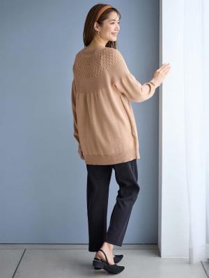 マタニティ トップス|ニットジャガードチュニック　マタニティ・産後授乳服【出産後も長く使える】Rosemadame（ローズマダム）|ベージュ