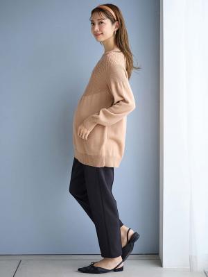 マタニティ トップス|ニットジャガードチュニック　マタニティ・産後授乳服【出産後も長く使える】Rosemadame（ローズマダム）|ベージュ