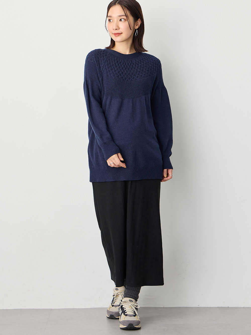 マタニティ トップス|ニットジャガードチュニック　マタニティ・産後授乳服【出産後も長く使える】Rosemadame（ローズマダム）|ベージュ