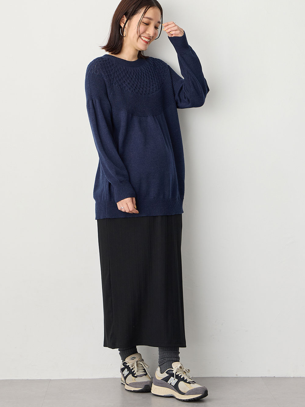 マタニティ トップス|ニットジャガードチュニック　マタニティ・産後授乳服【出産後も長く使える】Rosemadame（ローズマダム）|ネイビー