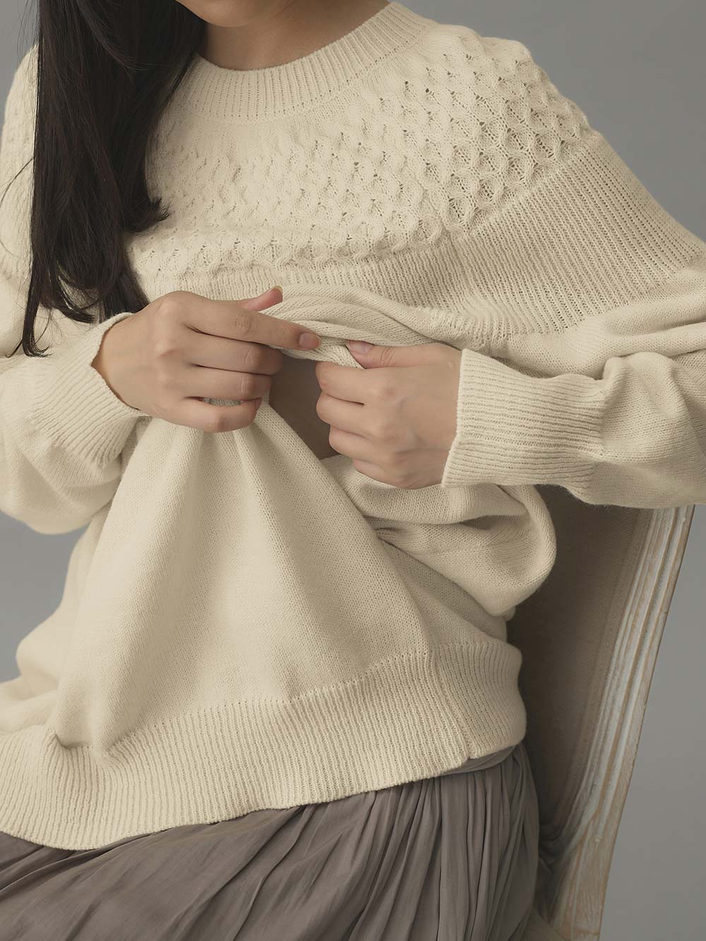 マタニティ トップス|ニットジャガードチュニック　マタニティ・産後授乳服【出産後も長く使える】Rosemadame（ローズマダム）