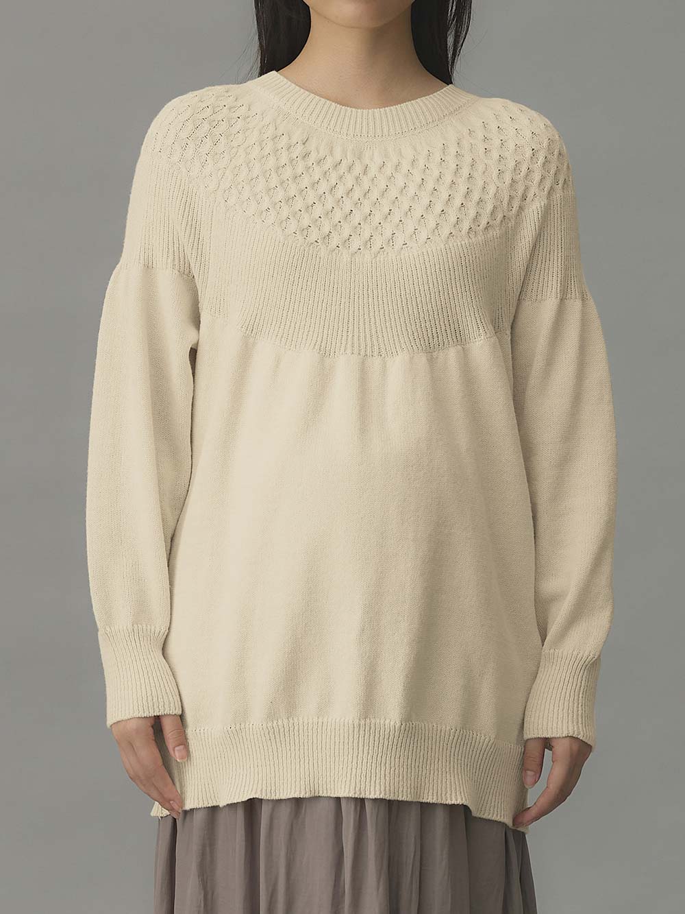 マタニティ トップス|ニットジャガードチュニック　マタニティ・産後授乳服【出産後も長く使える】Rosemadame（ローズマダム）