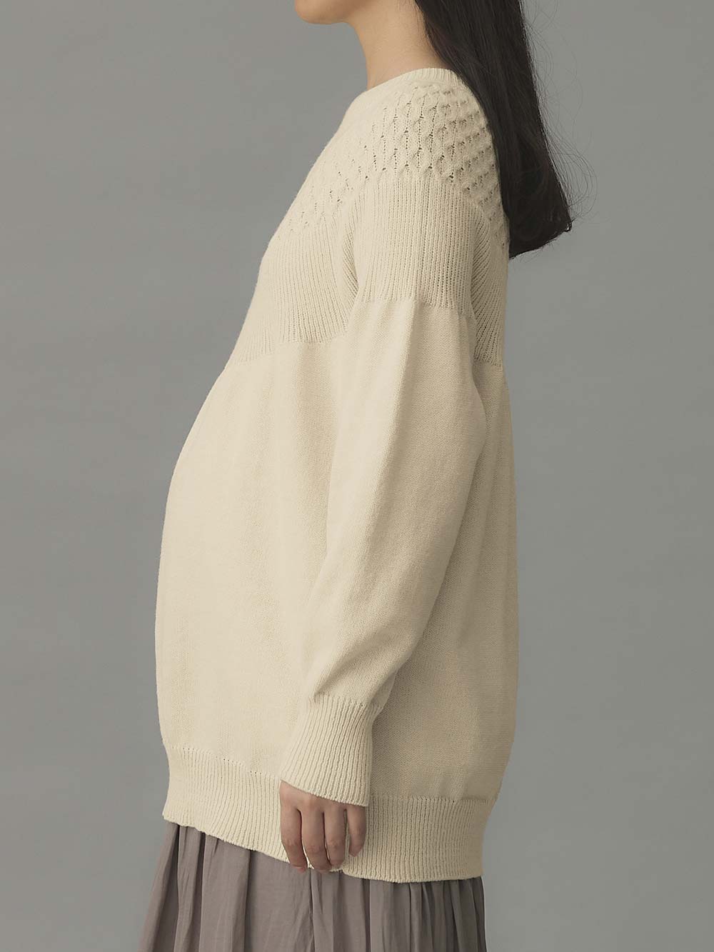 マタニティ トップス|ニットジャガードチュニック　マタニティ・産後授乳服【出産後も長く使える】Rosemadame（ローズマダム）