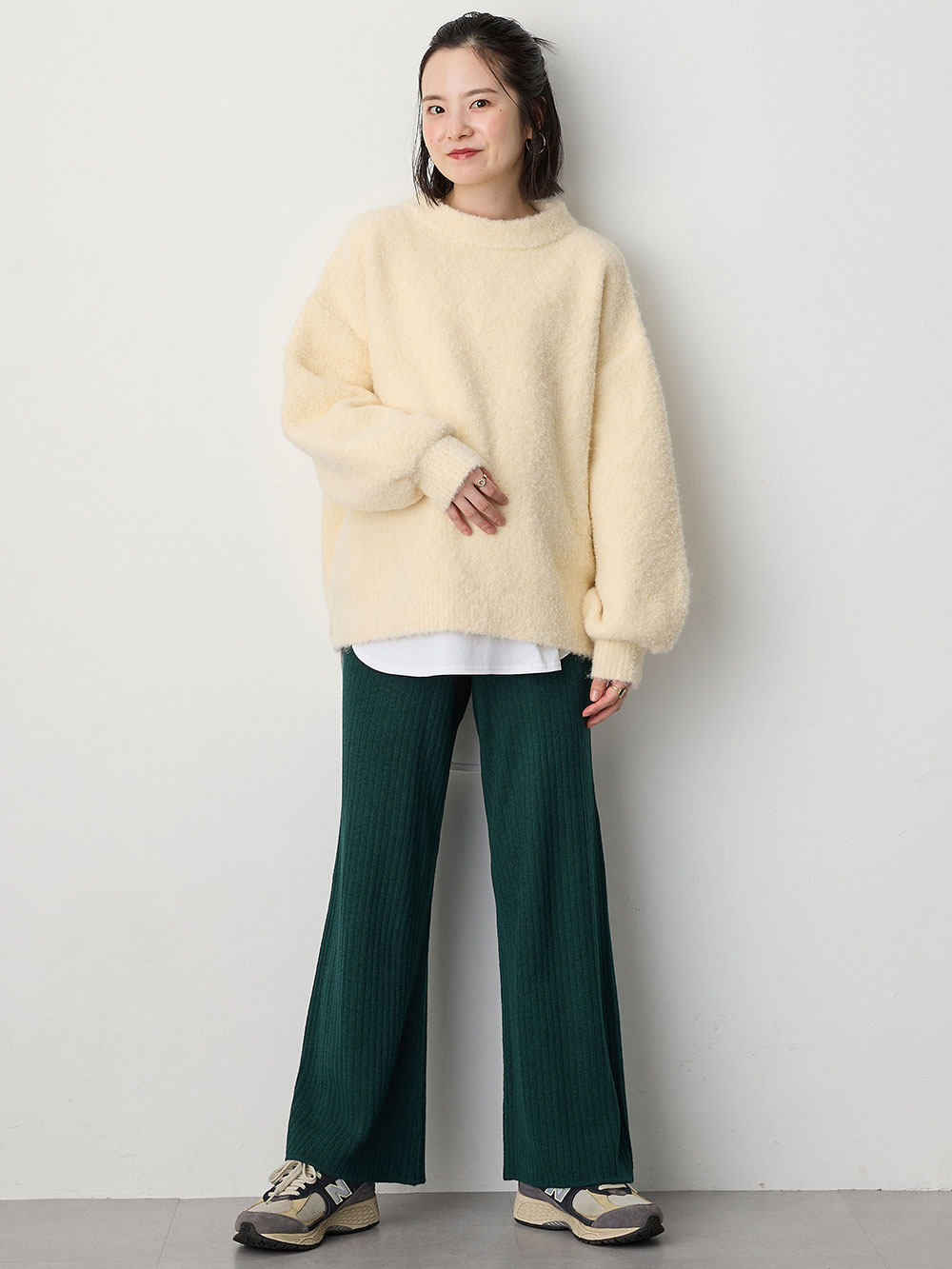 マタニティ パンツ|リブニットワイドパンツ　マタニティ・産後【出産後も長く使える】Rosemadame（ローズマダム）|グリーン