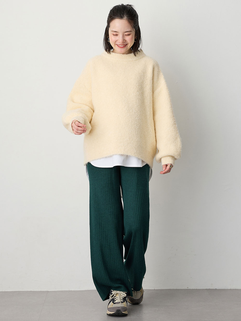 マタニティ パンツ|リブニットワイドパンツ　マタニティ・産後【出産後も長く使える】Rosemadame（ローズマダム）|グリーン