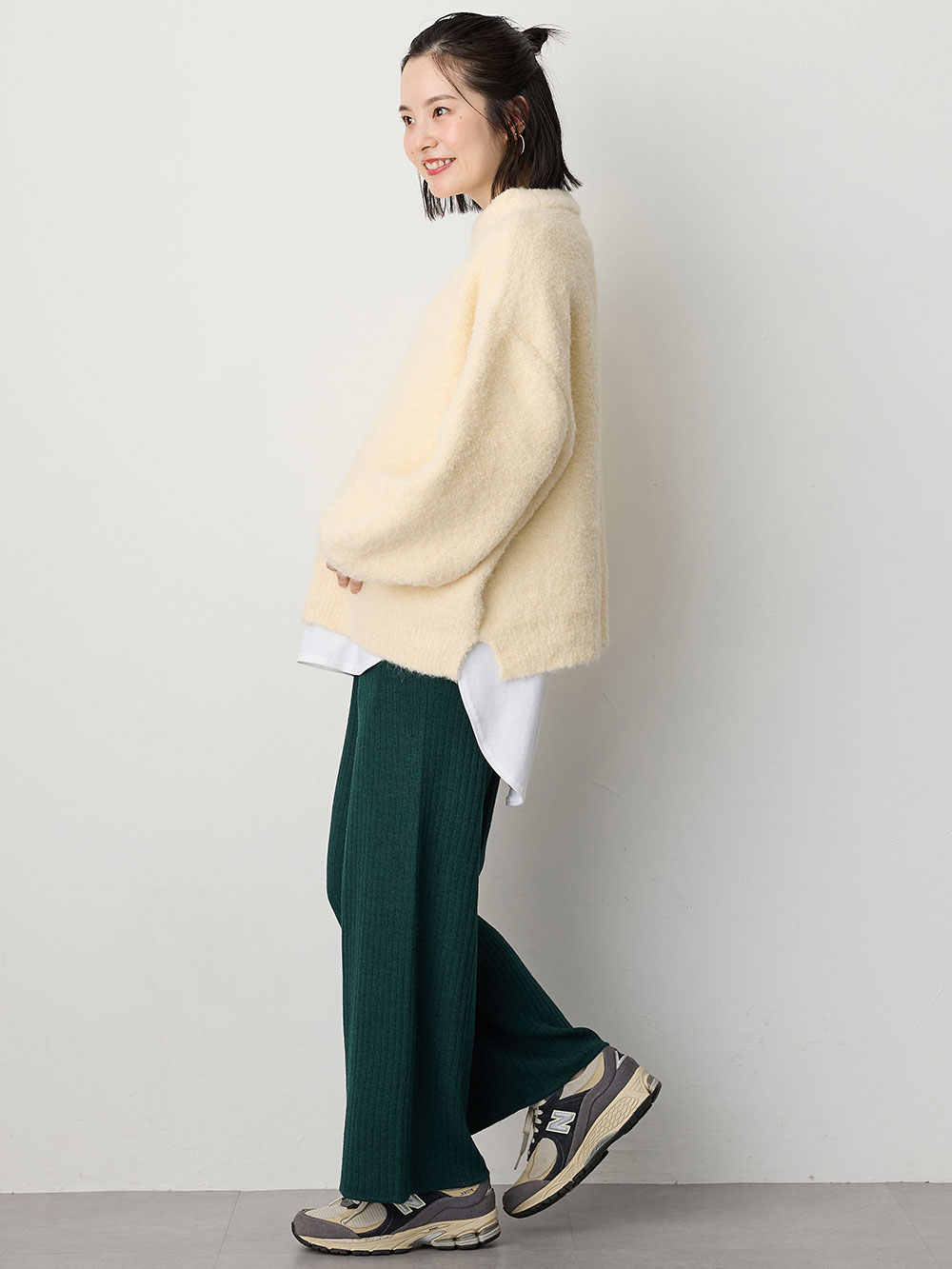 マタニティ パンツ|リブニットワイドパンツ　マタニティ・産後【出産後も長く使える】Rosemadame（ローズマダム）|グリーン