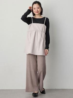 マタニティ トップス|【あったか～い。冬支度セール対象】ニットカルゼ×テレコ起毛ペプラムキャミトップス　マタニティ・産後授乳服【出産後も長く使える】Rosemadame（ローズマダム）|ベージュ