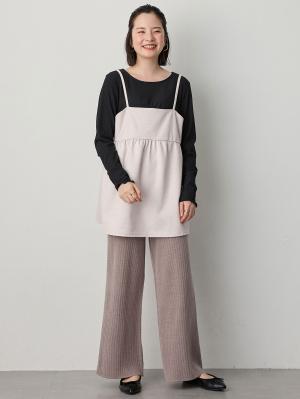 マタニティ トップス|【あったか～い。冬支度セール対象】ニットカルゼ×テレコ起毛ペプラムキャミトップス　マタニティ・産後授乳服【出産後も長く使える】Rosemadame（ローズマダム）|ベージュ