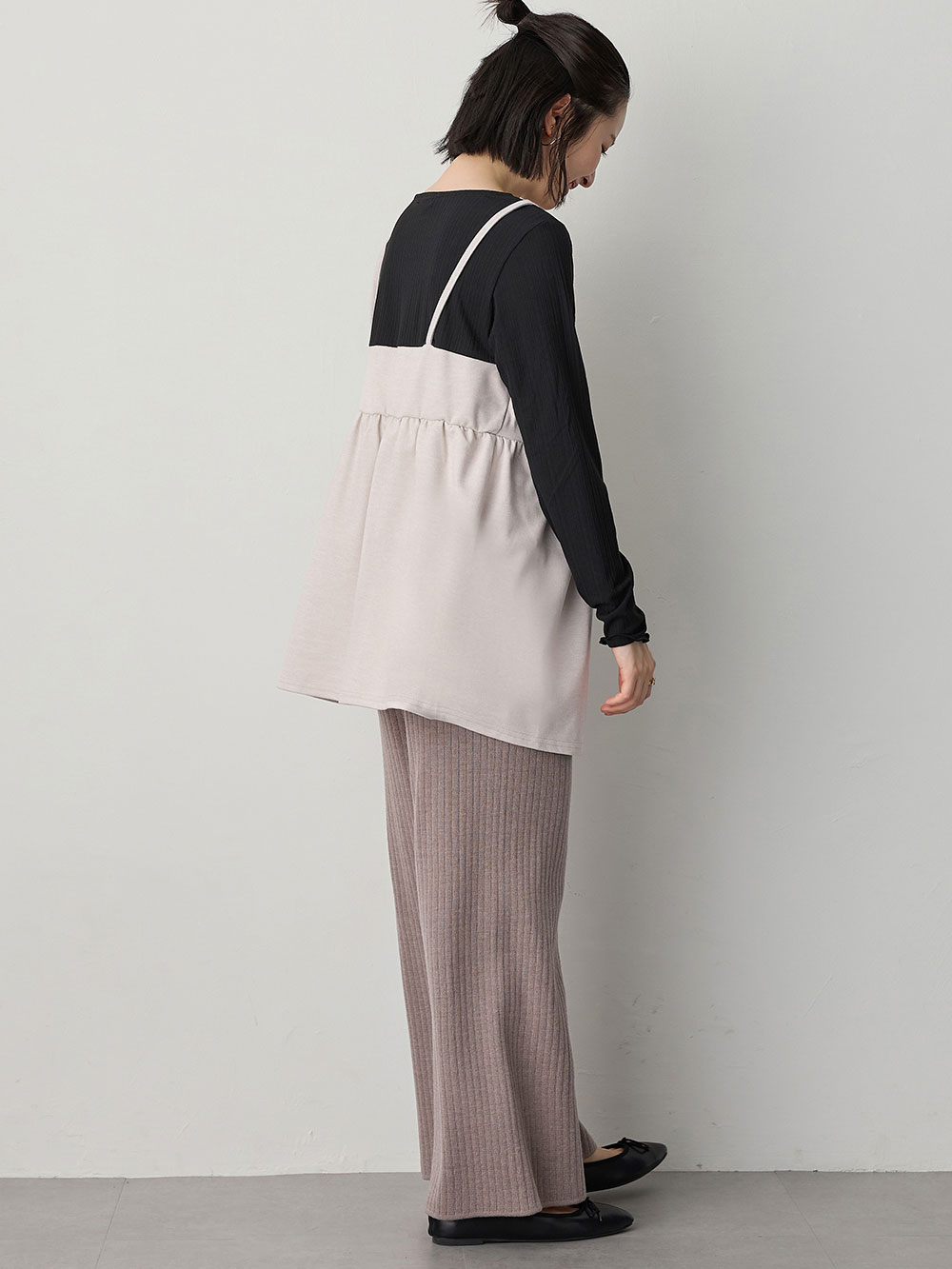 マタニティ トップス|【あったか～い。冬支度セール対象】ニットカルゼ×テレコ起毛ペプラムキャミトップス　マタニティ・産後授乳服【出産後も長く使える】Rosemadame（ローズマダム）|ベージュ