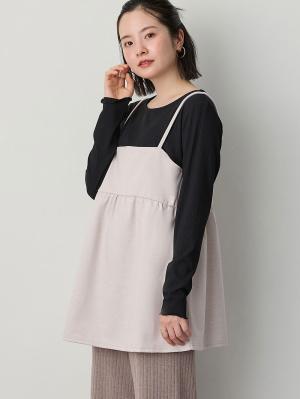 マタニティ トップス|【あったか～い。冬支度セール対象】ニットカルゼ×テレコ起毛ペプラムキャミトップス　マタニティ・産後授乳服【出産後も長く使える】Rosemadame（ローズマダム）|ベージュ