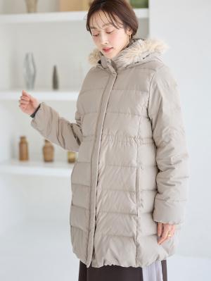 マタニティ アウター(コート)・ママコート|マットタフタ ダウンママコート マタニティ・産後授乳服【出産後も長く使える】Rosemadame(ローズマダム)|オフベージュ