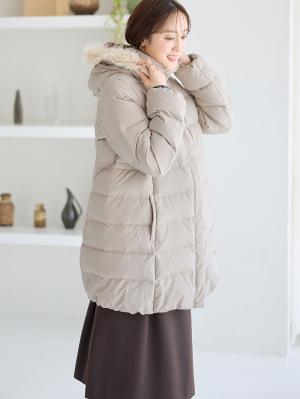 マタニティ アウター(コート)・ママコート|マットタフタ ダウンママコート マタニティ・産後授乳服【出産後も長く使える】Rosemadame(ローズマダム)|オフベージュ