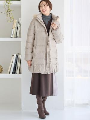 マタニティ アウター(コート)・ママコート|マットタフタ ダウンママコート マタニティ・産後授乳服【出産後も長く使える】Rosemadame(ローズマダム)|オフベージュ
