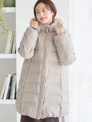 マタニティ アウター(コート)・ママコート|マットタフタ ダウンママコート マタニティ・産後授乳服【出産後も長く使える】Rosemadame(ローズマダム)|オフベージュ