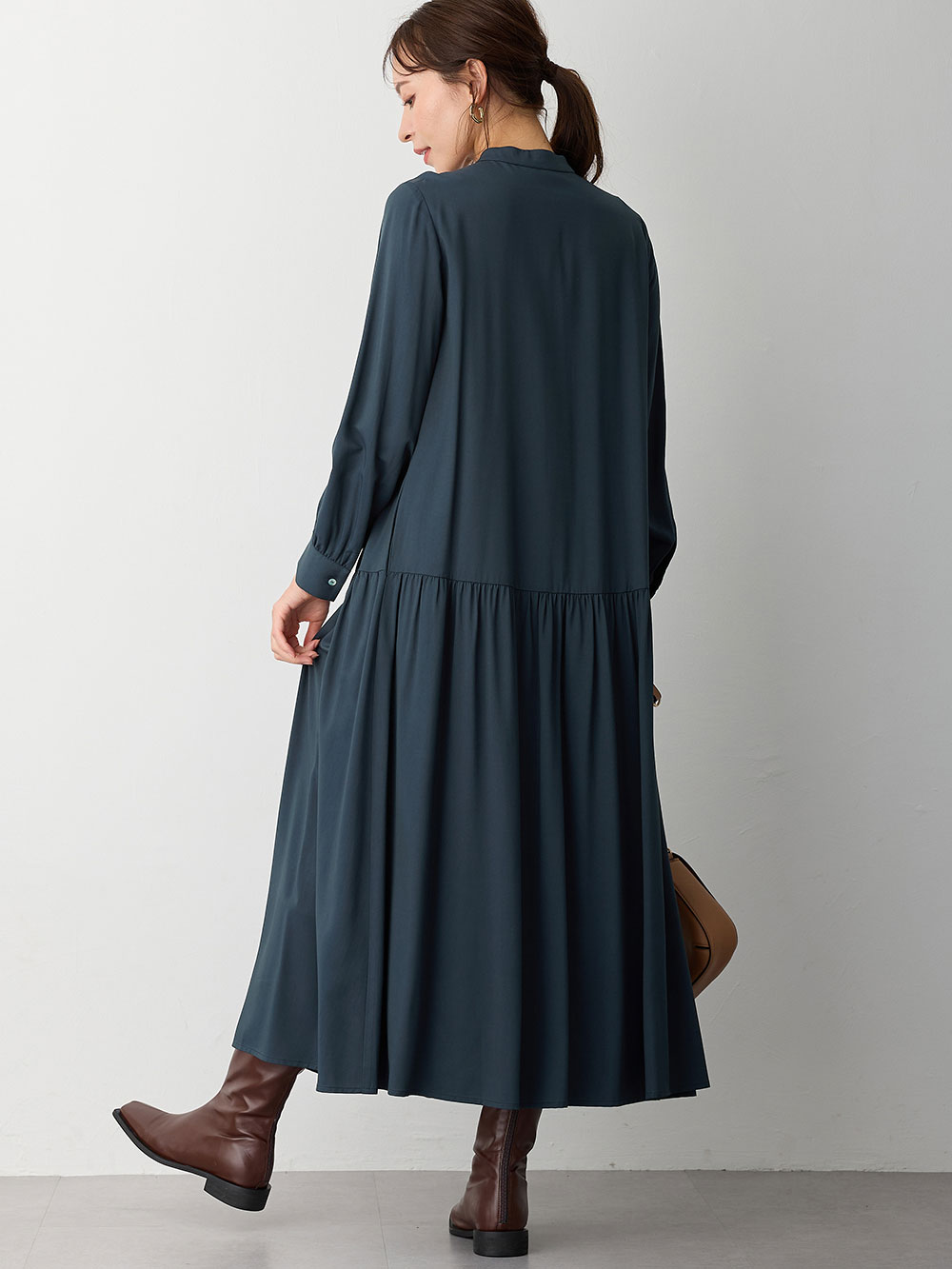 マタニティ ワンピース|ローウエストワンピース　マタニティ・産後授乳服【出産後も長く使える】|ネイビー