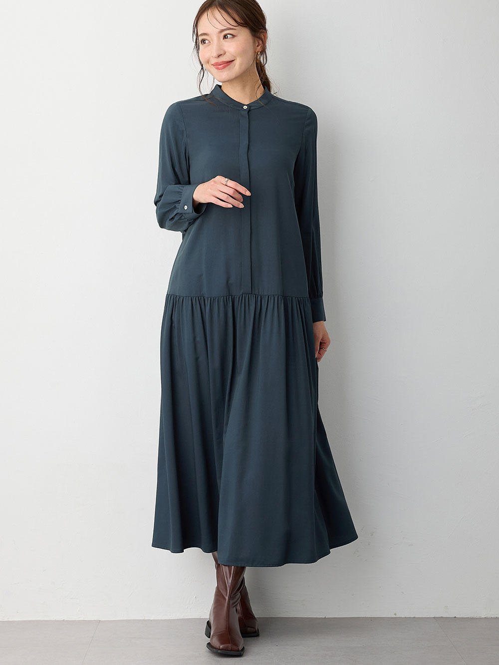 マタニティ ワンピース|ローウエストワンピース　マタニティ・産後授乳服【出産後も長く使える】|ネイビー