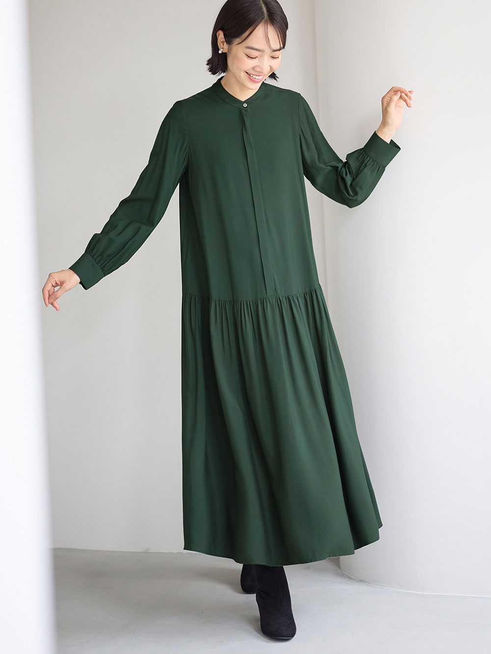 マタニティ ワンピース|ローウエストワンピース　マタニティ・産後授乳服【出産後も長く使える】|グリーン