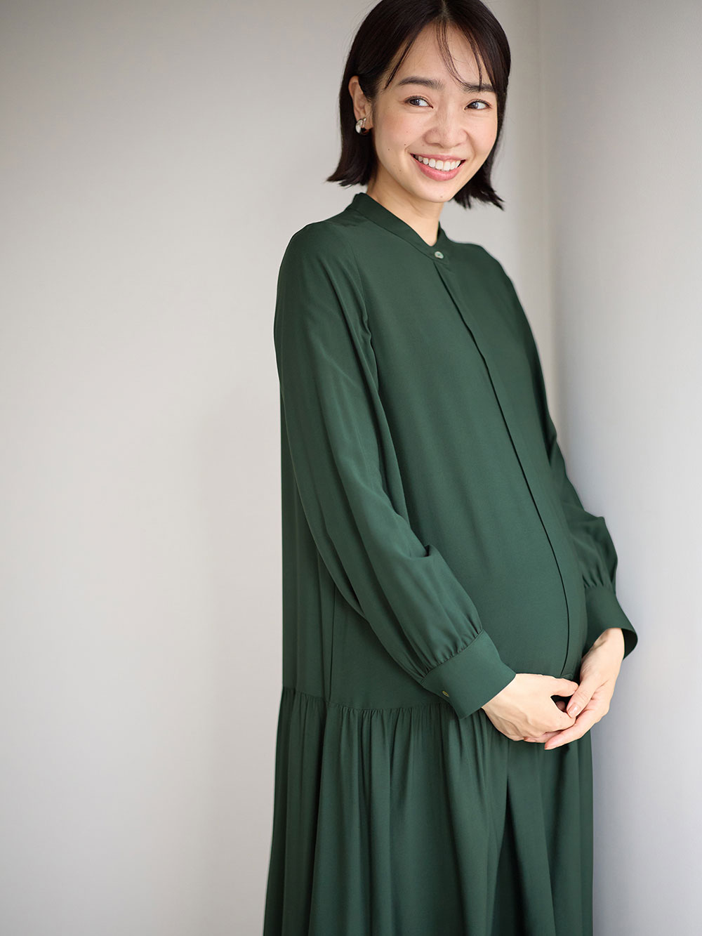 マタニティ ワンピース|ローウエストワンピース　マタニティ・産後授乳服【出産後も長く使える】|グリーン