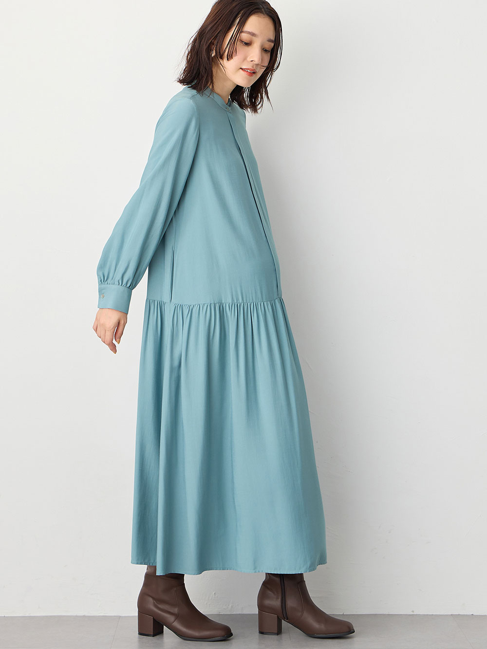 マタニティ ワンピース|ローウエストワンピース　マタニティ・産後授乳服【出産後も長く使える】|ブルー