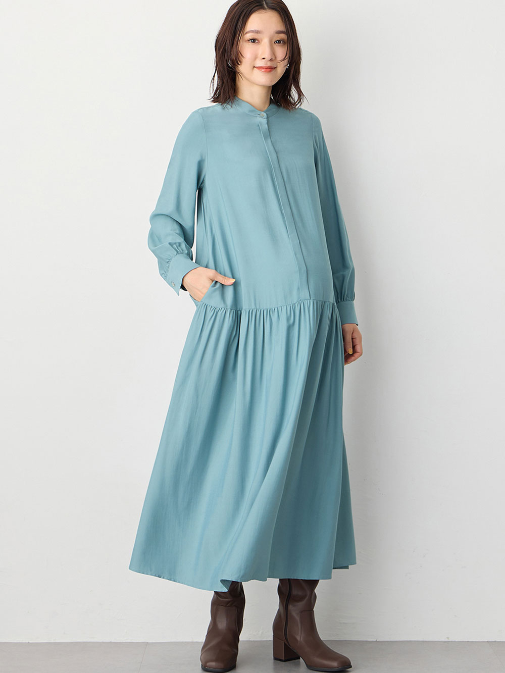 マタニティ ワンピース|ローウエストワンピース　マタニティ・産後授乳服【出産後も長く使える】|ブルー