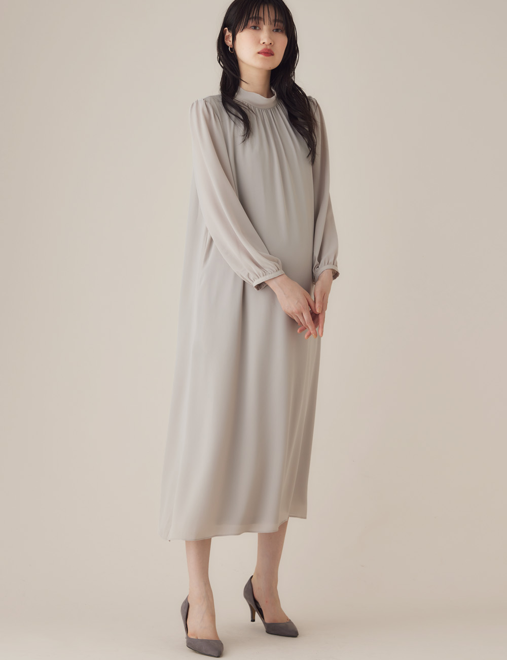 【新品タグ付】エンジェリーベ　ワンピース　マタニティ　妊婦　産後　M  シフォン シフォンタックフォーマルワンピース マタニティ・授乳服【出産