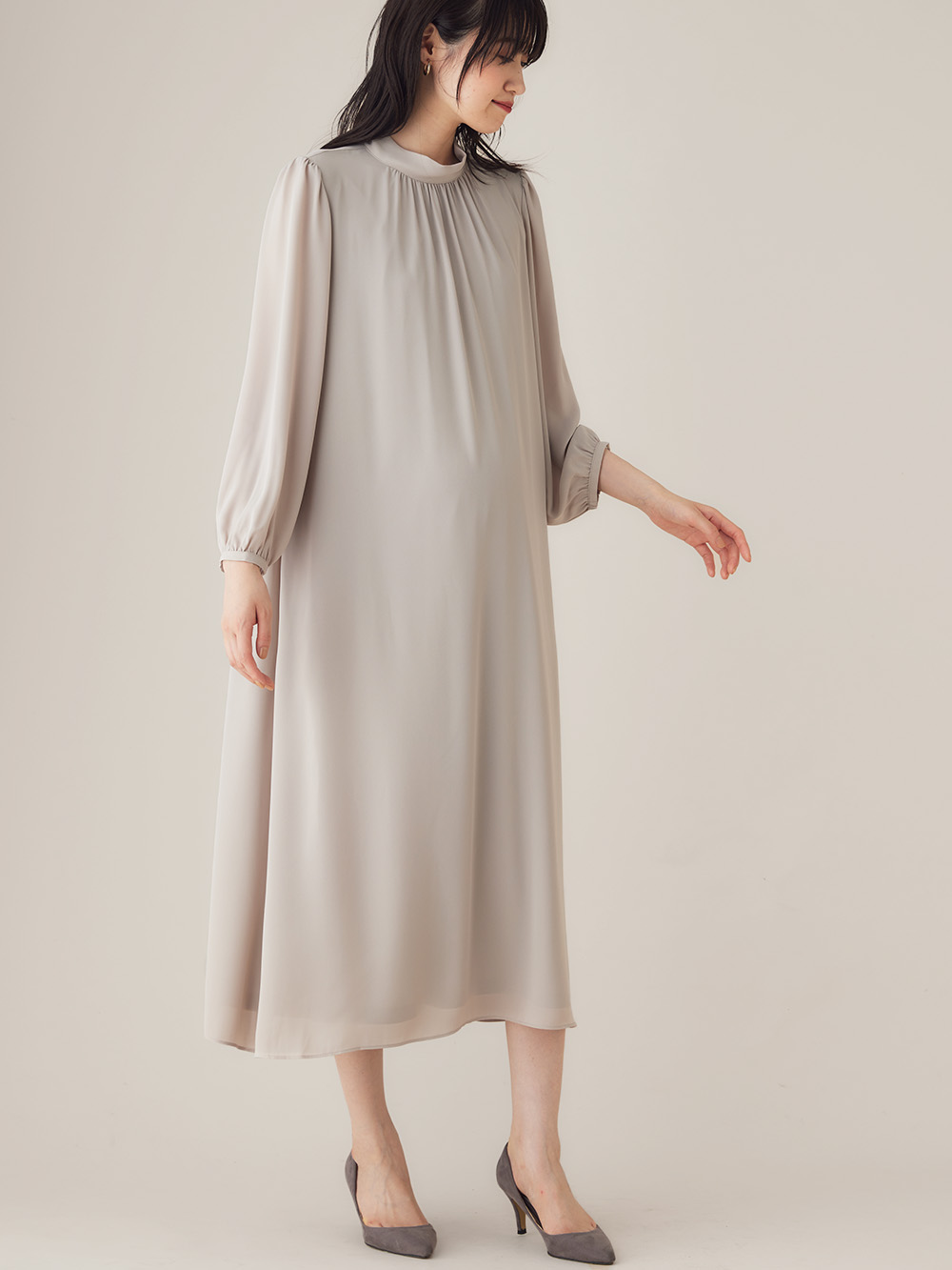 【新品タグ付】エンジェリーベ　ワンピース　マタニティ　妊婦　産後　M  シフォン シフォンロングワンピース マタニティ・産後授乳服【出産後も