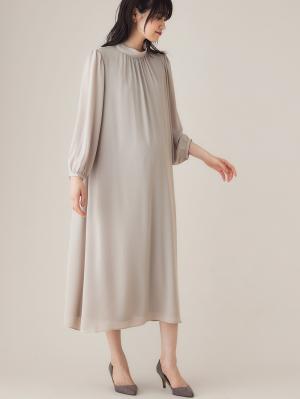 マタニティ ワンピース|シフォンロングワンピース　マタニティ・産後授乳服【出産後も長く使える】|グレージュ