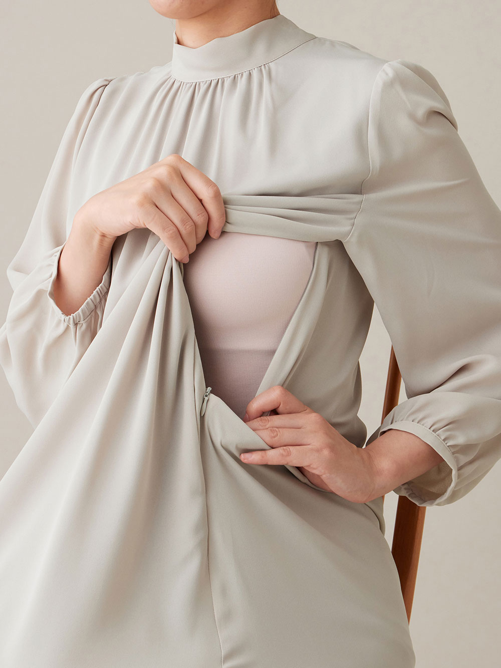 シフォンロングワンピース マタニティ・産後授乳服【出産後も