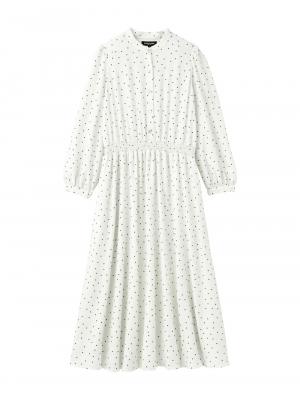 マタニティ ワンピース|バンドカラーウエストシャーリング ドットワンピース　マタニティ・産後授乳服【出産後も長く使える】|オフホワイト