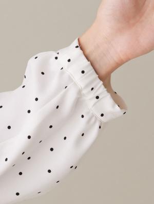 マタニティ ワンピース|バンドカラーウエストシャーリング ドットワンピース　マタニティ・産後授乳服【出産後も長く使える】