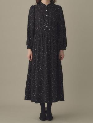 マタニティ ワンピース|バンドカラーウエストシャーリング ドットワンピース　マタニティ・産後授乳服【出産後も長く使える】