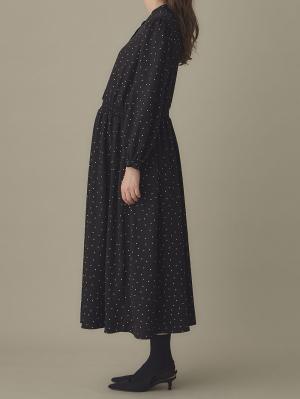 マタニティ ワンピース|バンドカラーウエストシャーリング ドットワンピース　マタニティ・産後授乳服【出産後も長く使える】