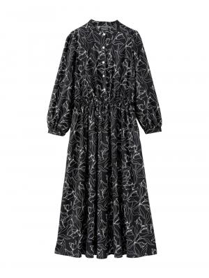 バンドカラーウエストシャーリング パターンワンピース　マタニティ・産後授乳服【出産後も長く使える】10493